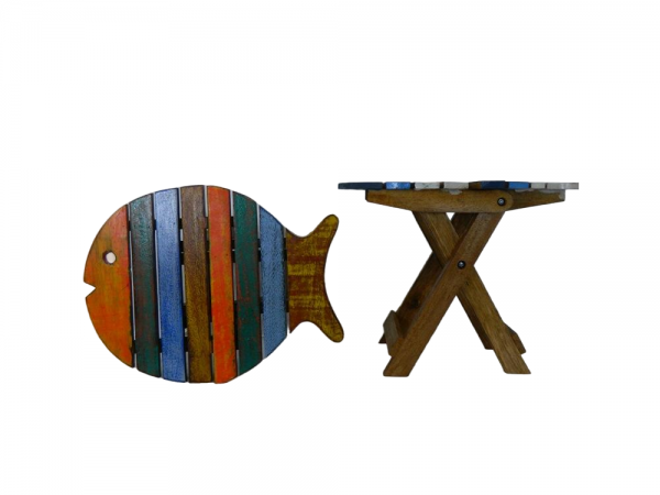 Wooden Folding Table Shabby Chic Furniture - Collapsible Table Fish - Multi